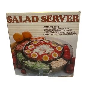 Vintage Interpur Salad Server Lazy Susan 9 Piece Set Smoked Plastic No 1245